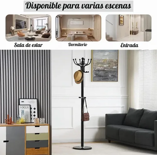Vista 6 de Kertnic Perchero independiente con 16 ganchos y base de mármol - Soporte de árbol de pasillo de metal resistente para entrada, sombreros, abrigos