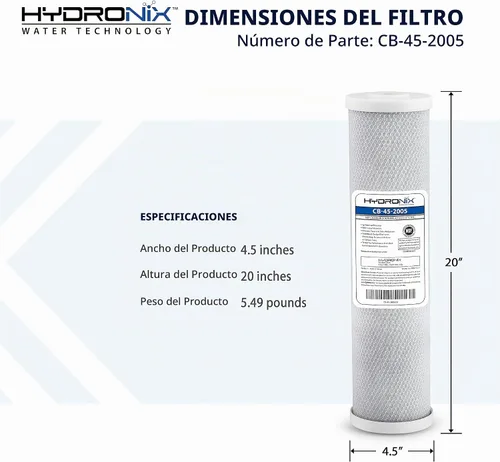 Vista 5 de Hydronix CB-45-2005 NSF Filtro de bloque de carbono de 4.5 pulgadas de diámetro externo x 20 pulgadas de largo, de 5 micrones.