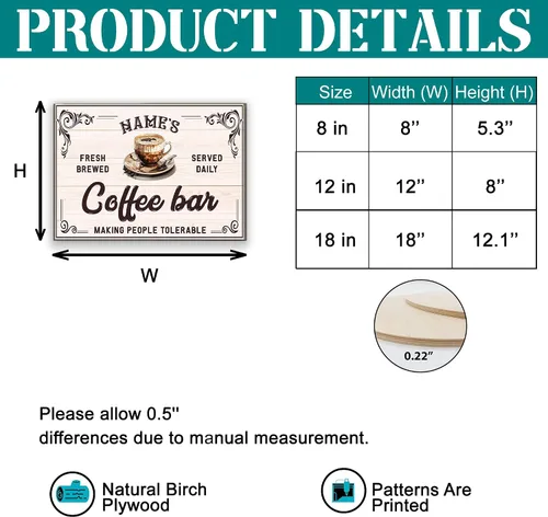 Vista 2 de Artsy Woodsy Letrero de madera de barra de café personalizado, placa de pared para decoración de cocina, regalos personalizados para amantes del 03