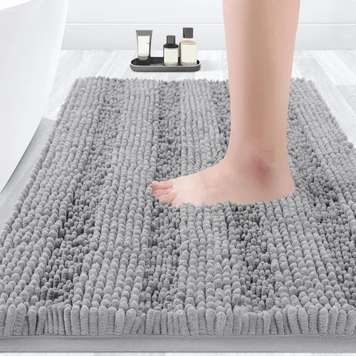 Vista 46 de ACCUMTEK - Juego de alfombras de baño a rayas beige de 3 piezas, ultrasuaves, antideslizantes de chenilla, alfombras de baño mullidas y absorbentes