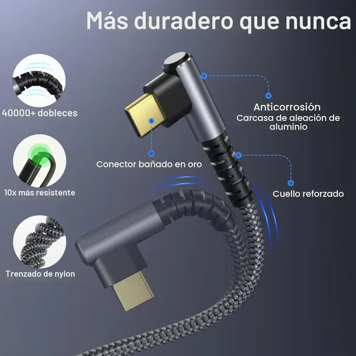 Vista 5 de OKRAY Cable USB C de 10 pies, paquete de 5 cables de carga rápida USB-C de 2-Gris