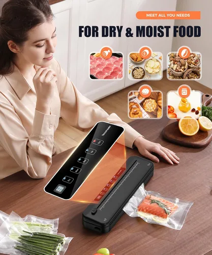 Vista 2 de Máquina selladora al vacío de 75 kpa - Sellador de alimentos compacto 6 en 1 con temporizador digital de cuenta regresiva, hoja deslizante externa