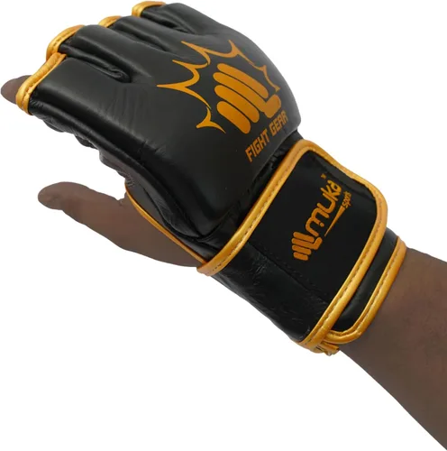 Vista 7 de Guantes MMA para hombre, guantes de boxeo con palma abierta, guantes de boxeo de cuero para artes marciales para hombres y mujeres, guantes