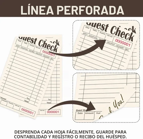 Vista 4 de Libros de cheques de invitados para servidores, bloc de notas de servidor, paquete de 12, papel de color natural, bloc de notas para camarera