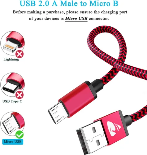 Vista 2 de Aioneus Micro USB Cable Fast Android Cord Charger Cable 4Pack [2FT, 3FT, 5FT, 6FT] Cable Charging Cord for Samsung Galaxy S7 Edge S6 S5 J3 J3V J5 J7