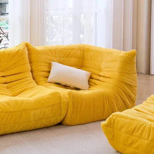 Vista 4 de N&V Fireside - Silla esquinera sin brazos, sofá de piso de pana suave de alta calidad, sofá de espuma para sala de estar, dormitorio y oficina Beige