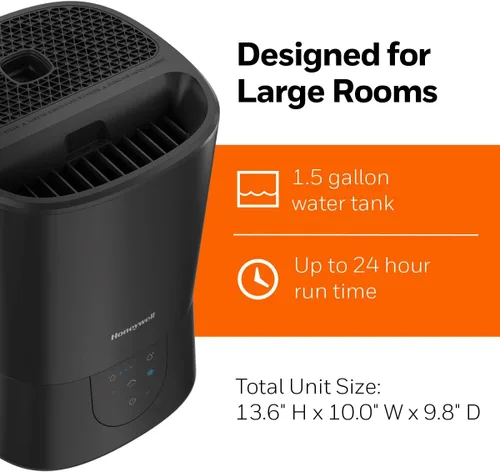Vista 4 de Honeywell Humidificador de vapor caliente, de fácil mantenimiento, sin filtro, para habitaciones medianas, tanque de 1.5 galones – Humidistat