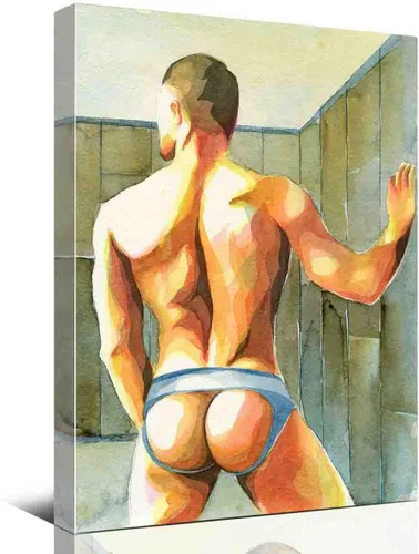 Vista 9 de DAVUD Decoración artística para hombre, pintura de acuarela, hombre gay y baño gay, arte de pared para el hogar, bar, decoración de pared, arte
