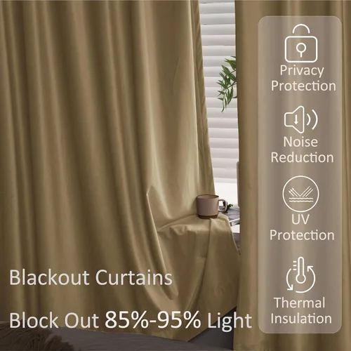 Vista 5 de Fcosie Cortinas para Cine en Casa con Ganchos Planos, Cortinas de Terciopelo Extra Anchas, Cortinas Opacas Oscurecedoras con Aislamiento Térmico