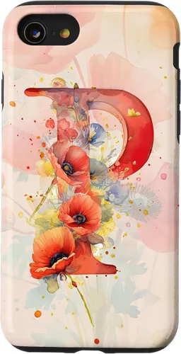 Vista 18 de iPhone 16 Beautiful Poppy Flowers Initial Letter P Monogram Watercolor Case