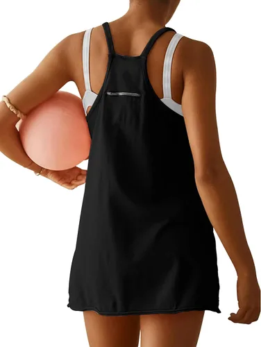 Vista 2 de Vestido atlético para mujer, minivestido de tiro caliente, pantalones cortos integrados, vestido de entrenamiento de verano, vestido de moda 2025