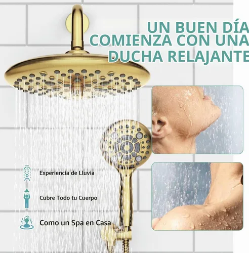 Vista 3 de SR SUN RISE Grifo de ducha – Sistema de cabezal de ducha multifuncional de alta presión de 10 pulgadas con accesorios de cabezal de ducha de mano