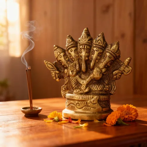 Vista 9 de GURU JEE™ Estatua de latón Panchmukhi Lord Ganesha Idol 5 Caras Ganesh Ji Cinco cabezas Ganpati Bappa Murti para regalos Puja Mandir Temple Showpiece