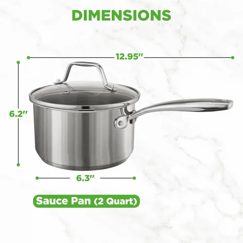 Vista 5 de NutriChef Olla de acero inoxidable de 2 cuartos de galón con tapa, cacerola resistente con asas ergonómicas, para todas las estufas