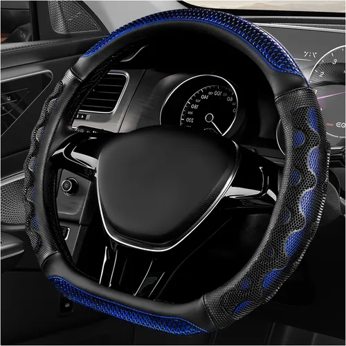 Vista 9 de Funda de volante en forma de D, protector de volante de cuero para automóvil con diseño antideslizante de nido de abeja 3D, funda universal