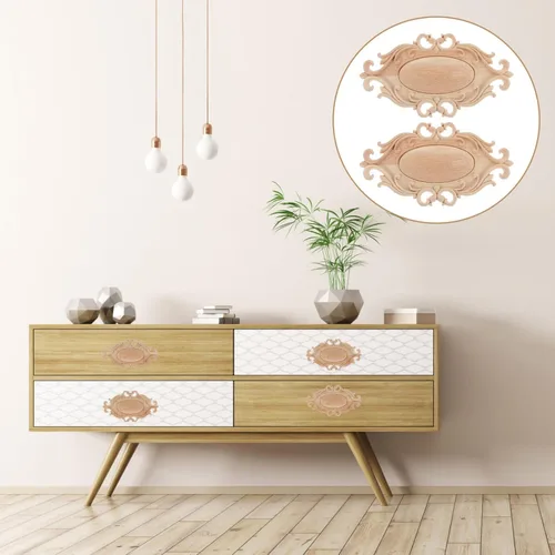 Vista 7 de 2 apliques de madera onlay, apliques de madera tallada sin pintar, onlays de madera ovalada, apliques de muebles para manualidades, apliques