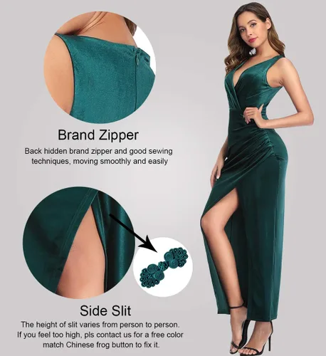 Vista 3 de Ababalaya Vestidos largos de terciopelo para dama de honor, vestidos formales para invierno y otoño para boda