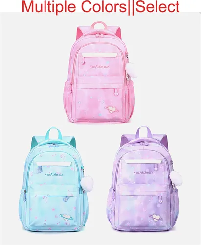 Vista 2 de Gradient Color Lightweight Large Capacity Backpack 15.6 Inch Laptop BookBag with Cute Pendant (Blue)