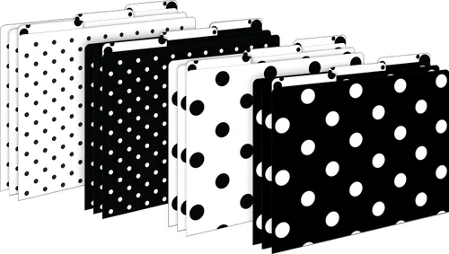 Vista 2 de Barker Creek Carpeta de archivos y bolsillos para biblioteca, puntos blancos y negros, 12 carpetas de archivos impresas en stock de 14 puntos y 30
