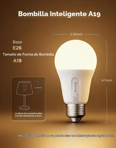 Vista 2 de Govee LED Smart Light Bulbs, 1000LM RGBWW A19 75W E26 Base 2 Pack