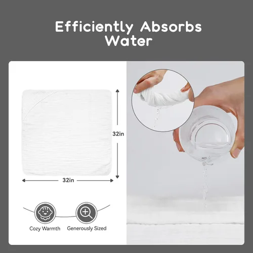 Vista 8 de Toallas con capucha para bebés y niños pequeños, toalla de baño de muselina suave y absorbente para niños y niñas (blanco puro, 1 unidad)