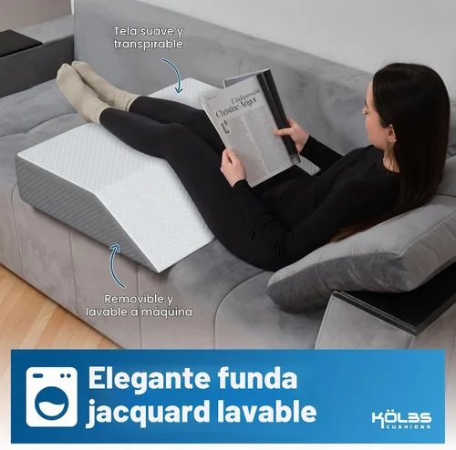 Vista 7 de Kölbs - Almohada extra ancha de elevación de pierna, elegante funda de jacquard, XL y ancha para mayor comodidad, almohada de cuña para cama