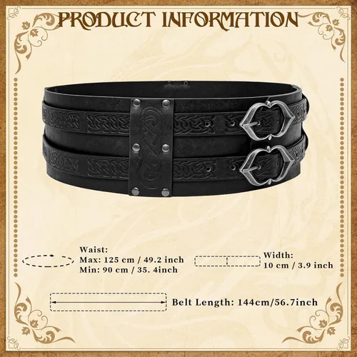 Vista 6 de Cinturón ancho vikingo medieval de piel sintética, cinturón de corsé de caballero para LARP regalos de Navidad disfraz