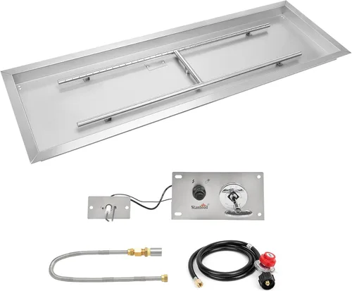Vista 9 de Stanbroil Fogata rectangular de gas desplegable de 24 x 8 pulgadas con kit de encendido por chispa, 304 SS, versión de gas propano, 90,000 BTU máximo