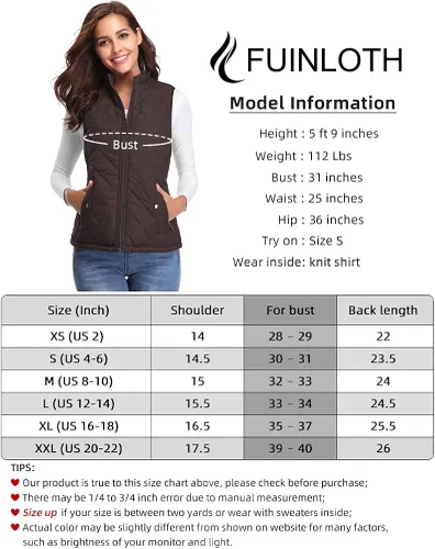 Vista 4 de Fuinloth - Chaleco acolchado para mujer, diseño de cuello alto, ligero, con cierre