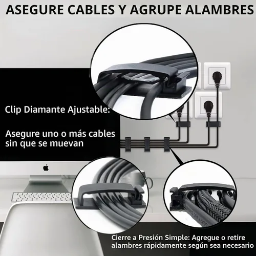 Vista 7 de Clips para cables, 50 unidades, clips autoadhesivos para organizar cables, organizador de cables, soportes para cables para electrodomésticos, PC