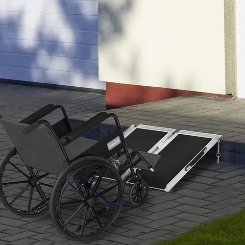 Vista 2 de HOMCOM Rampa plegable para silla de ruedas de aluminio texturizado, rampa de umbral portátil de 2 pies, para puertas, hogar, escalones, escaleras
