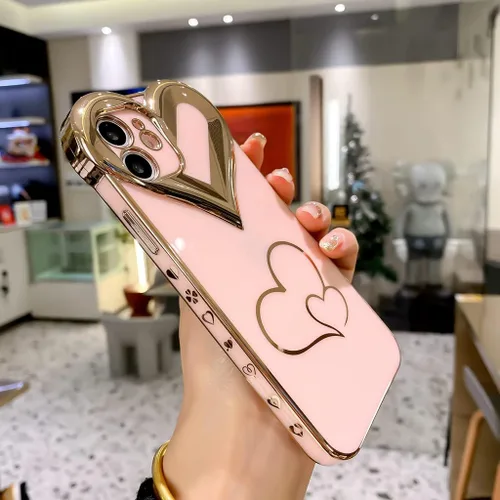 Vista 2 de Compatible con el teléfono 12 - Bonita funda para mujer, funda de lujo chapada en 3D con corazón de amor, funda protectora de TPU suave y delgada