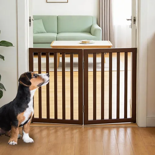 Vista 16 de Puerta para perros para interiores, valla independiente para perros, para la casa, puertas, pasillos o escaleras, puerta para mascotas plegable