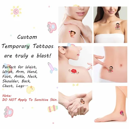 Vista 4 de Tatuajes temporales personalizados con texto de nombre, tatuaje temporal personalizado con logotipo fotográfico para adultos, parejas, mujeres