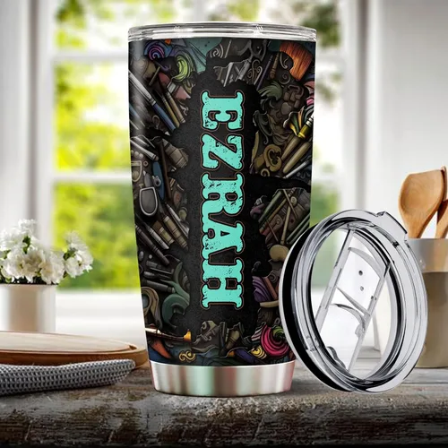 Vista 5 de Regalos de artista para hombres, vasos personalizados de acero inoxidable de 20 onzas, 30 onzas, taza de viaje para café, taza de viaje, regalo