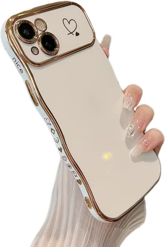 Vista 10 de ZTOFERA Funda para iPhone 11 de 6.1 pulgadas, bonita funda con marco ondulado rizado con patrón de corazón de amor, borde chapado de lujo