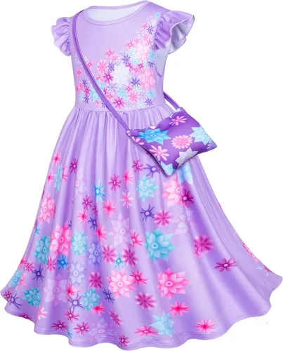 Vista 3 de Encanto Mirabel Isabella - Vestido de disfraz para niñas cumpleaños Halloween con accesorios Azul verde