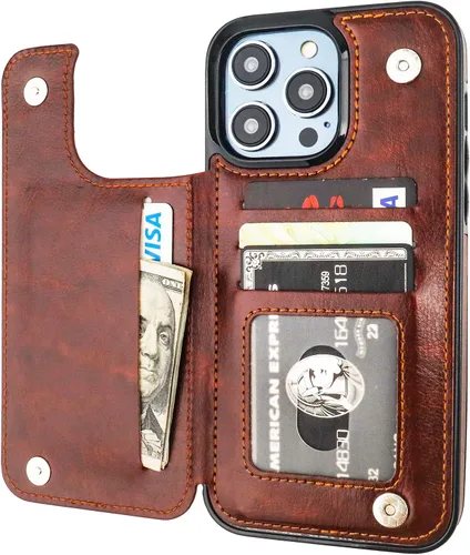 Vista 16 de ONETOP Compatible con iPhone 14 Pro Max Funda Cartera con Portador de Tarjetas, Funda de Cuero PU con Soporte Ranuras para Tarjetas, Doble Cierre