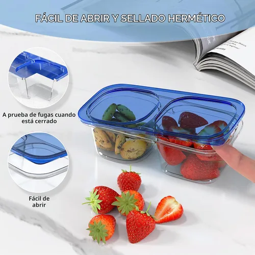 Vista 2 de Paquete de 10 recipientes reutilizables para aperitivos con tapas, 2 compartimentos, caja pequeña de aperitivos Bento, sin BPA, accesorios