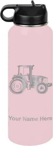 Vista 23 de LaserGram Botella de agua personalizada, tractor agrícola, acero inoxidable de doble pared aislada al vacío con popote superior, regalo grabado