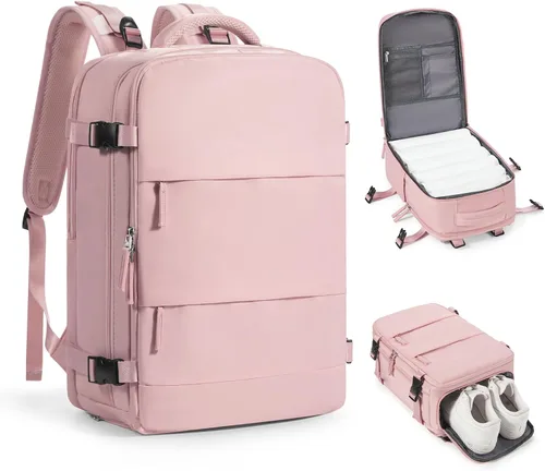 Vista 69 de Mochila de viaje grande, bolsa de mano, aprobada para aviones, para artículos personales, para hombre o mujer, color beige con marrón