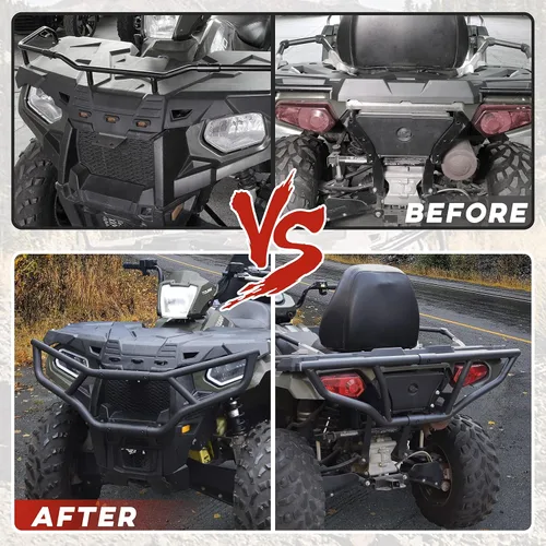 Vista 3 de SAUTVS Parachoques delantero trasero para Polaris Sportsman 570 450 2014-2020, #2879714 Bolt-on Install, Heavy Duty Steel, Powder Coated, Tough &