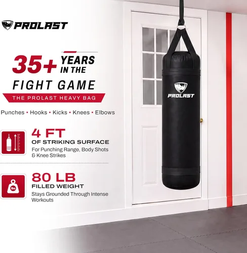 Vista 2 de 4 ft 80lb Heavy Boxing Punching Bag, Muay Thai, MMA, Strength Training Equipment, Hanging Negro