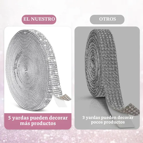 Vista 6 de Cintas autoadhesivas de diamantes de imitación de 5 yardas, tiras de diamantes de imitación plateadas, calcomanías de diamantes de imitación