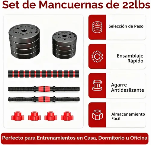 Vista 3 de Juego de mancuernas ajustables, juego de pesas libres de 5 a 44 libras con conector para mancuernas, opciones de flexión, ejercicios de fitness