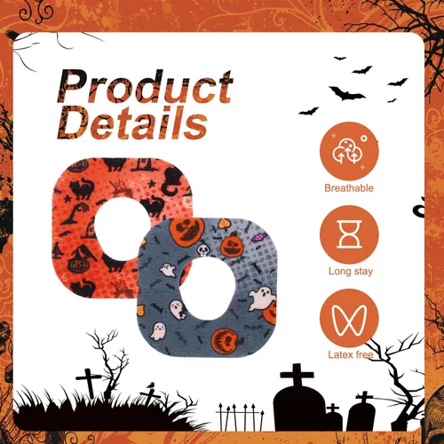 Vista 4 de 25 parches adhesivos para Dexcom G7, 5 estilos de patrón de Halloween, parches de sensor CGM, impermeables, a prueba de sudor, calcomanías