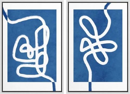 Vista 110 de SIGNWIN Lienzo enmarcado para pared, juego de arte de collage de ondas en espiral de mediados de siglo, formas abstractas, acogedor, neutro
