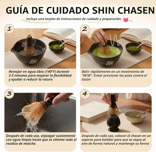 Vista 4 de Espinilleras hechas a mano, batidor de matcha para matcha de Negro