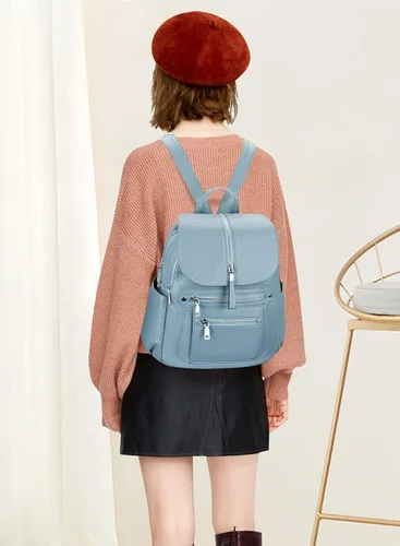 Vista 3 de ALTOSY Mochila de cuero para mujer, bolso casual de moda con múltiples bolsillos y solapa