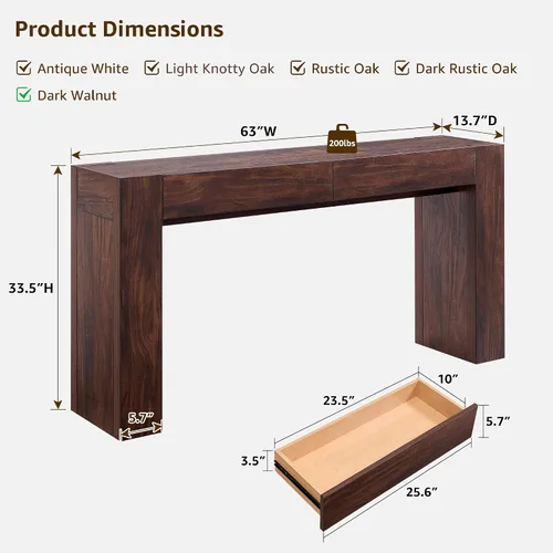 Vista 2 de OKD Moderna mesa consola de entrada, mesa de sofá con cajones, mesa de pasillo de 63 pulgadas de largo detrás del sofá, diseño de madera gruesa